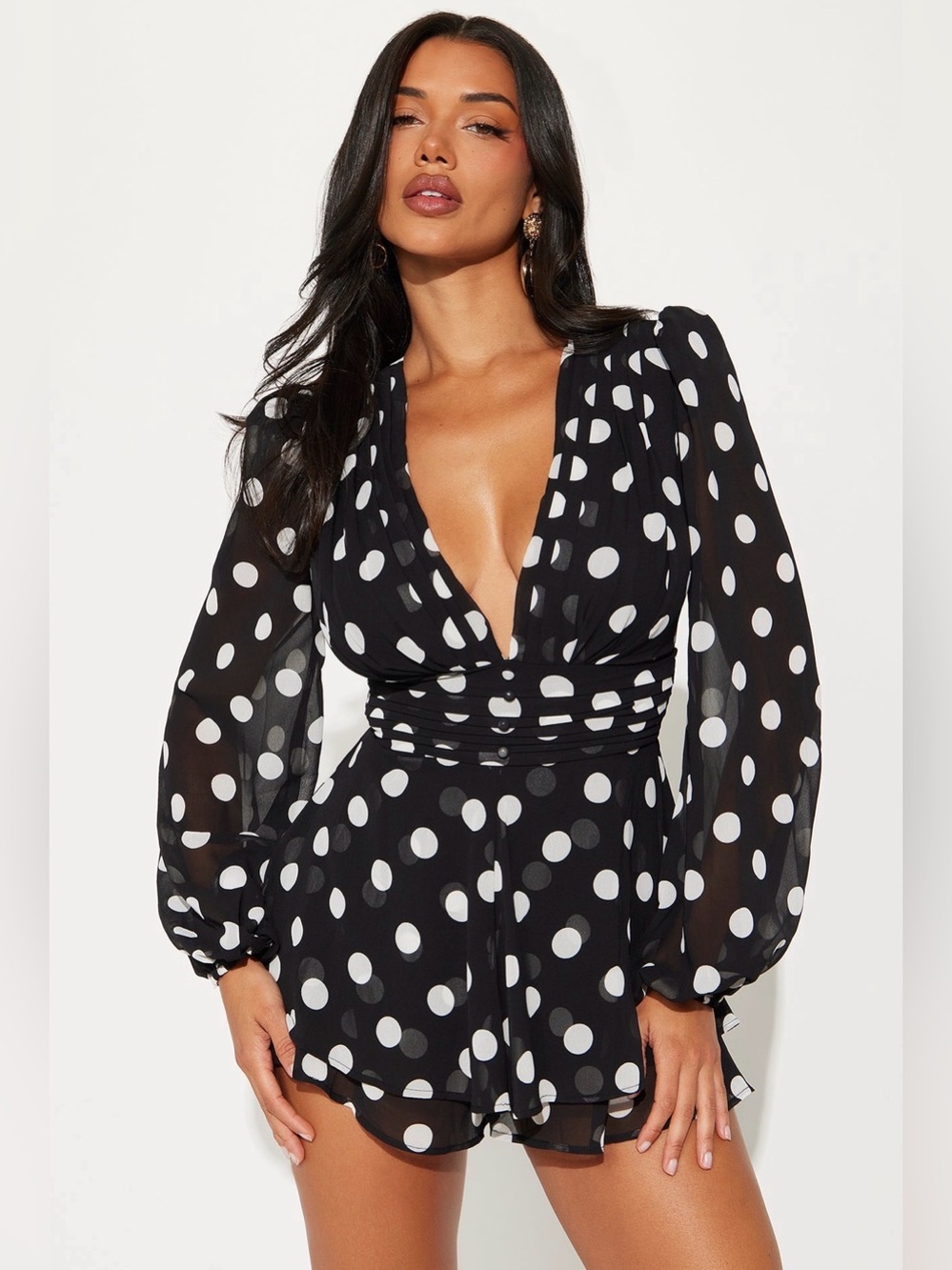 Chelsea Chiffon Long Sleeve Polka Dot Romper